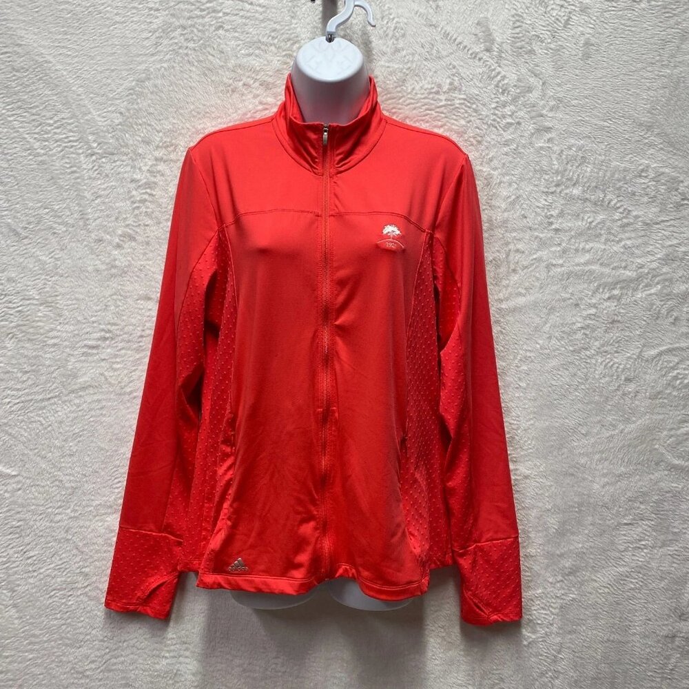 Adidas Full-Zip Golf Jacket Women's Large Coral Pink Outdoor Thumbhole Mock Neck